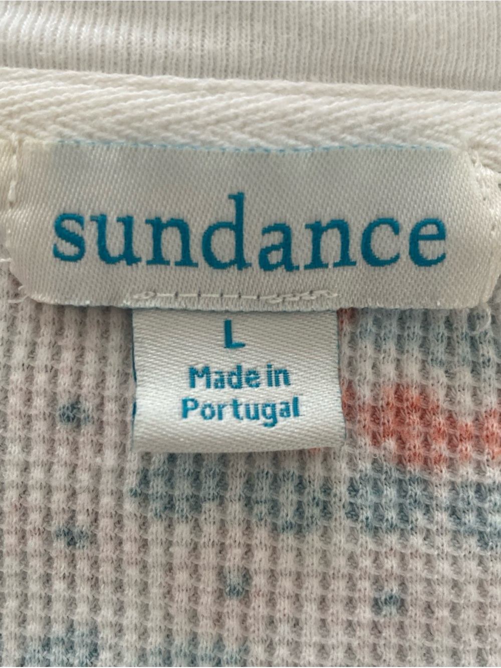 Sundance Multi-Color Patchwork Floral thermal waffle knit cotton top women’s L - Picture 3 of 7